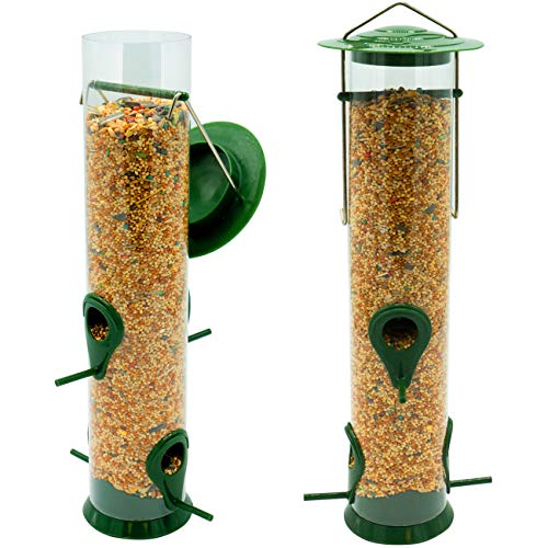 Sorbus Bird Feeder – Classic Tube Hanging Feeders for Finches Bird Seed and More, Weatherproof, Premium Hard Plastic with Metal Hanger, Great for Attracting Birds Outdoors, Backyard, Garden (2 Pack)