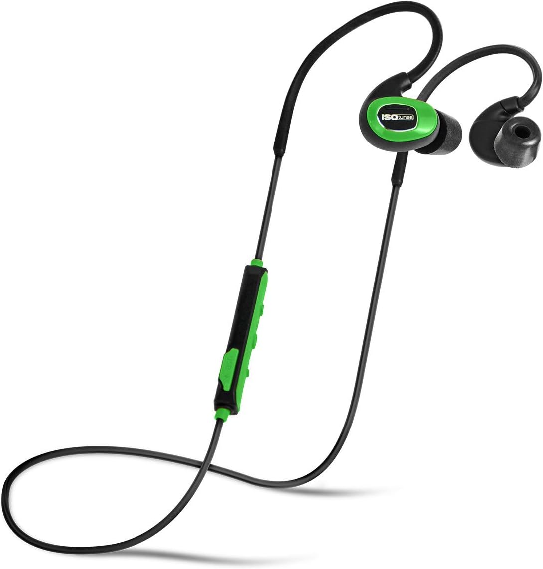 ISOtunes PRO Industrial (No Microphone), Bluetooth Earplug Headphones, 27 dB Noise Reduction Rating, 10 Hour Battery, 79 dB Volume Limit, OSHA Compliant Bluetooth Hearing Protector (Safety Green)