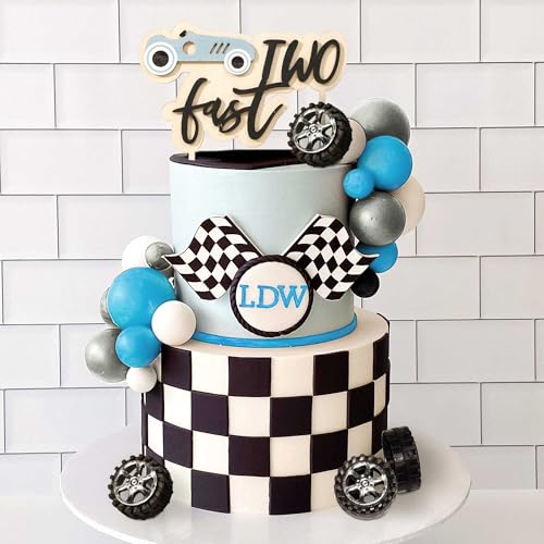 dos rápidos cake topper coche de carreras azul decoración de cumpleaños productos para fiestas para coche de carreras bandera a cuadros fiesta de cumpleaños decoraciones suministros