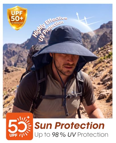 Image of Home Prefer Outdoor UPF50+ Sun Hat Wide Brim Mesh Fishing Hat with Neck Flap