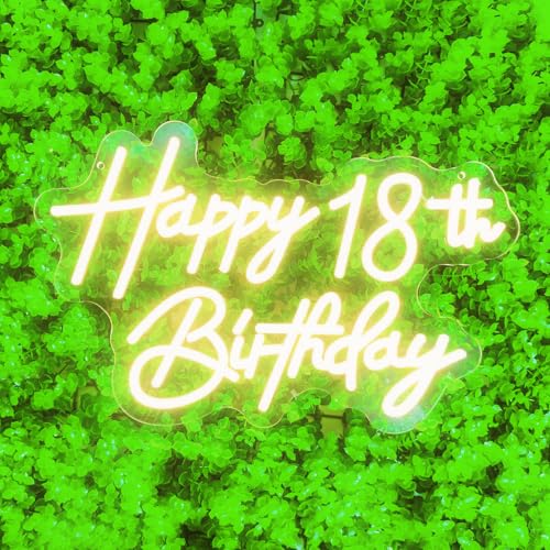 Image of Happy 18th Birthday Neon Sign For Birthday Party16.5 inch*10.5 inch Neon Happy Birthday Led Neon Light For Party Backdrop Wall Decor With Dimmable Switch Birthday Light Up Sign Birthday Gift