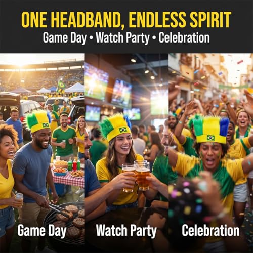Image of Rose bud Brazil World Cup Soccer Wig Hair Headband Yellow Green Blue Headband Wig for Women Men Sports Football Halloween Costume Cosplay and Party