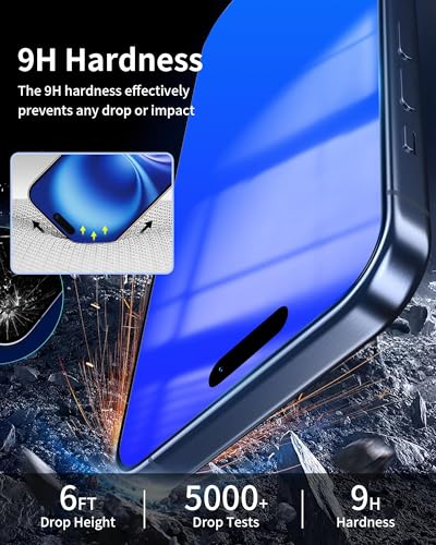 Image of 2 Pack Privacy Screen Protector for iPhone 16 Plus Tempered Glass 25 Degree Anti-Spy 16Plus Gradient Colorful Anti Bluelight Easy Installation Frame Full Coverage Case Friendly (6.7 inch Blue)