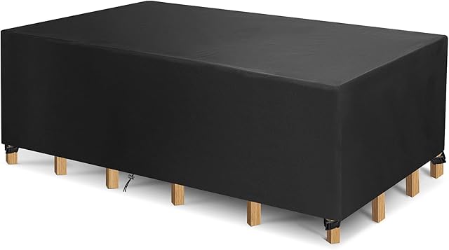 Garden Furniture Covers, Patio Furniture Covers Waterproof, Rectangular/Oval Cover, Windproof and Anti-UV, 420D Table Covers for Sofas and Chairs (180x120x74cm)- Black
