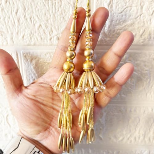Adikala Craft Store Handmade Ethnic Latkan Tassel Set of 2 for Saree Pallu, Blouse, Suits, Dupatta, Lehenga Decor (Golden Pipe 1L)