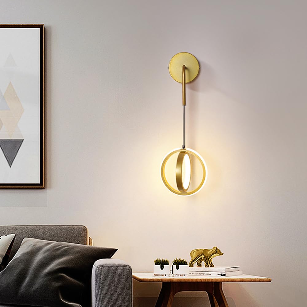 Wewnętrzna lampa ścienna LED, 20 W/2000 lm, nowoczesna lampa ścienna, złoty/czarny, 17 x 17 cm, wysokość 50 cm, sterowanie dotykowe, salon, jadalnia, sypialnia