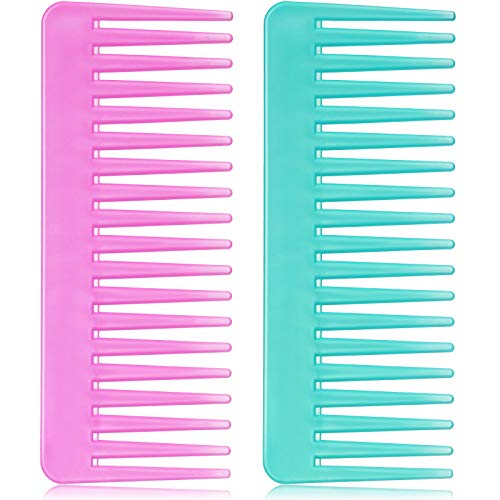 Peine Desenredante Grande de Dientes Anchos para Cabello Rizado, Sin Asa, de Peluquería de Champú (Cian, Violeta)