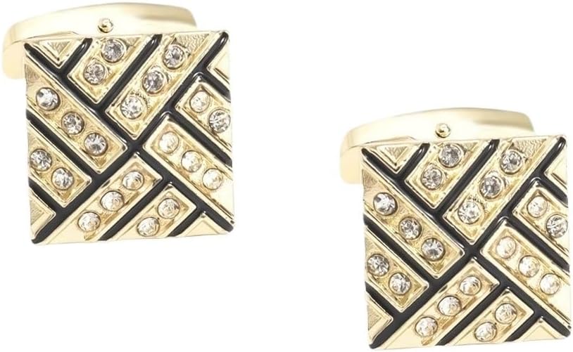 Square Plated Gold Metal-Alloy Cufflinks with Rhinestones French Cufflinks for Men