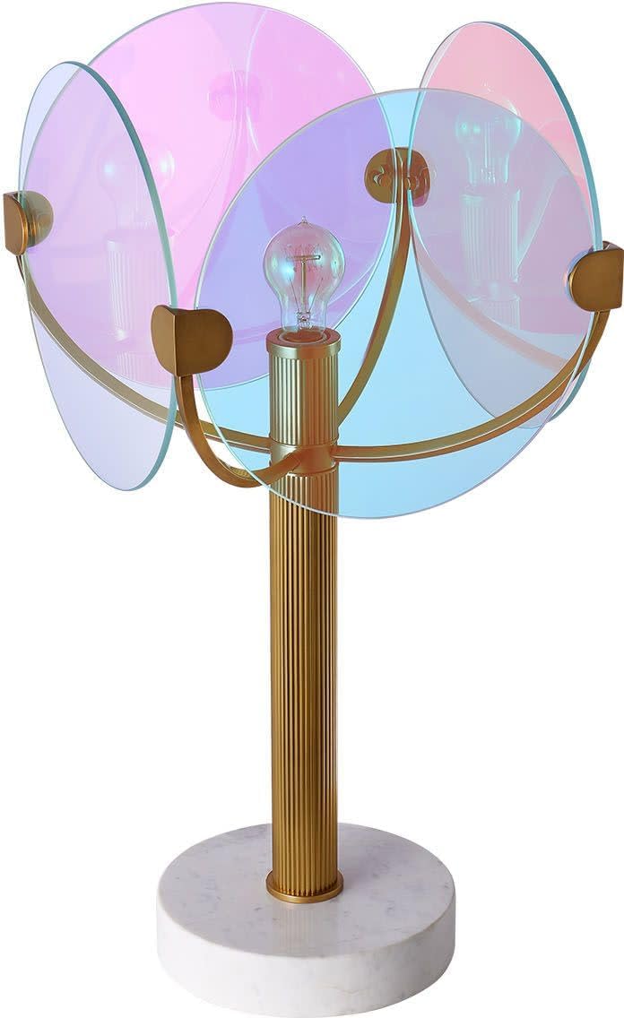 Kalco Lighting Chroma Art Deco Table Lamp - True Brass, Marble, Dichroic Glass - 800 Lumen - Dimmable