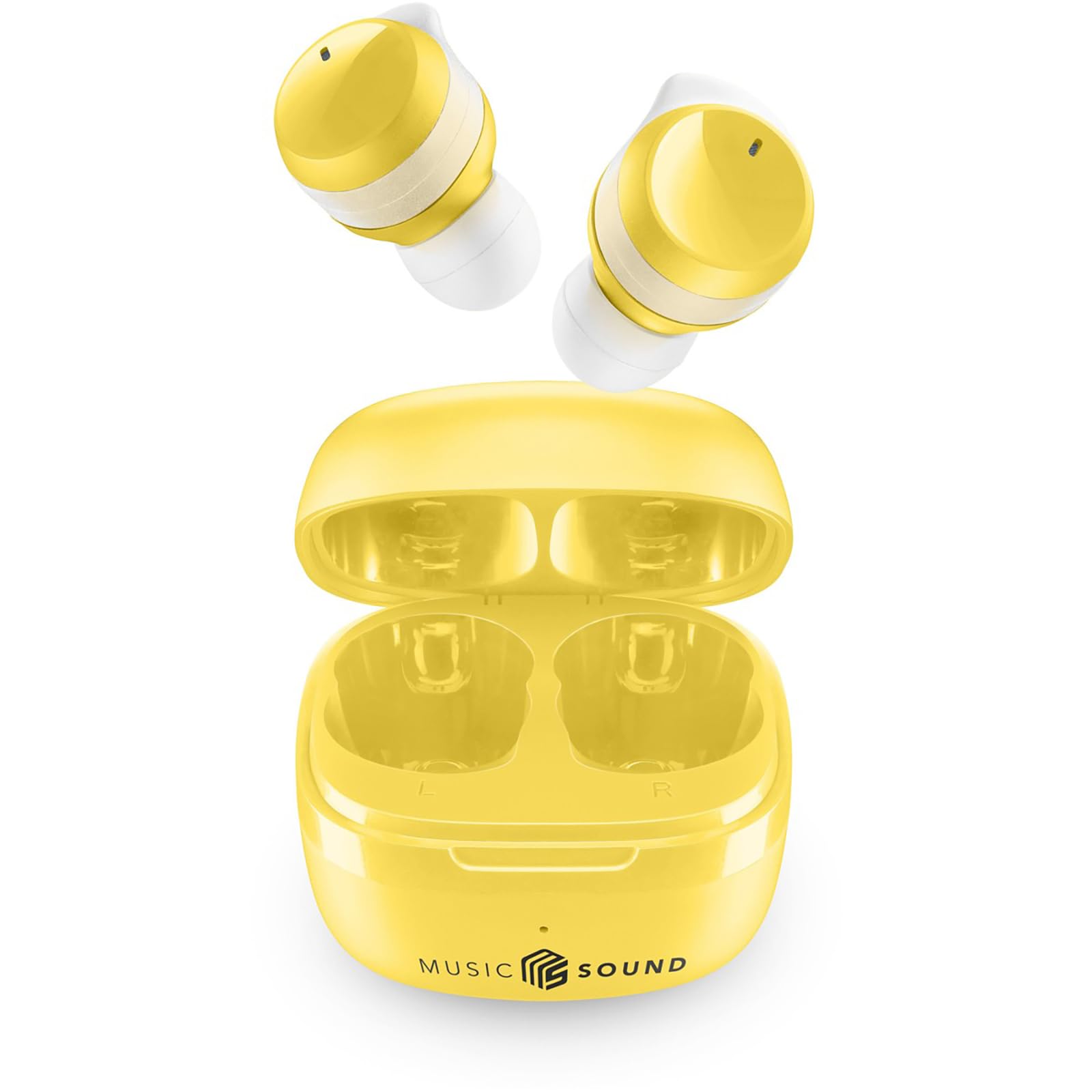 Music Sound FLOW - Bezprzewodowy zestaw słuchawkowy Bluetooth douszny - Play Time 25H - żółty