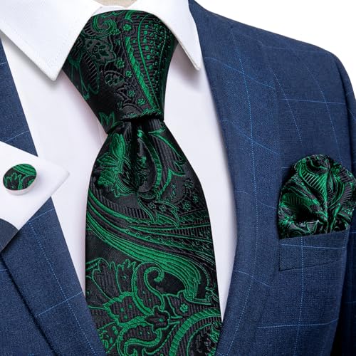 Image of DiBanGu Mens Paisley Tie Set Silk Woven Jacquard Necktie and Pocket Square Cufflinks Gift Set for Wedding Bussiness