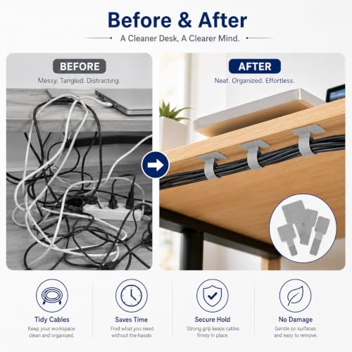 30PCS Cable Organizer, Reusable Self Adhesive Cable Management Straps with Hook and Loop, Under Desk Wire Ties for Computer TV Home Office Car Cord Organization miniatura 5