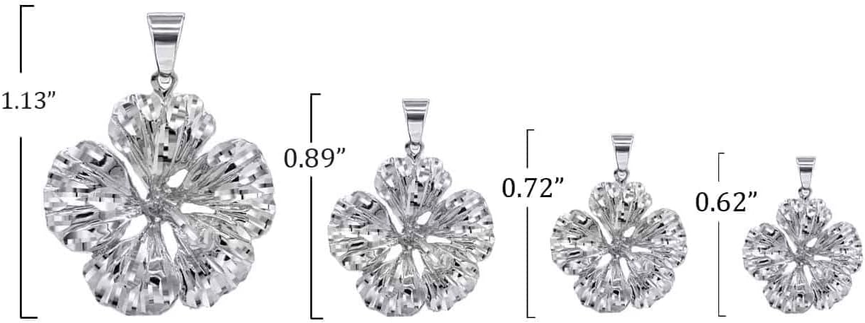 Claddagh Gold Solid Sterling Silver Hawaiian Hibiscus Flower Pendant (Size Mini-Large)