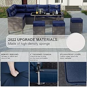 Kullavik 7 Piece Outdoor Patio Furniture Set All-Weather Wicker Rattan Sofa Set Outdoor Sectional Conversation Set with 3 Loveseats,1 Dining Table and 3 Footrests,Deep Blue Kullavik 7 Piece Outdoor Patio Furniture Set All Weather Wicker Rattan Sofa Set Outdoor Sectional Conversation Set with 3 Loveseats1 Dining Table and 3 FootrestsDeep Blue