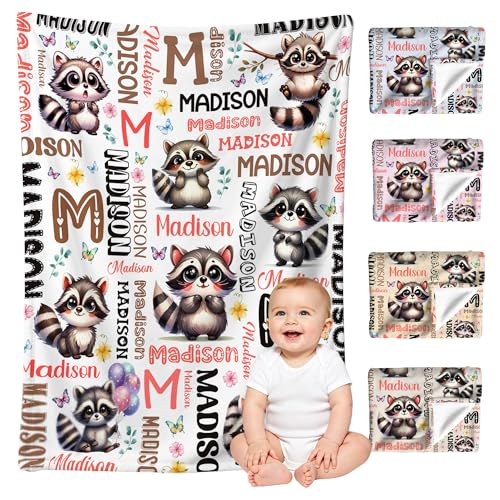 Image of Custom Raccoon Blanket for Boys Girls,Ultra Soft Personalized Gifts Baby Blanket,Customized Throw for Toddlers Newborn Stroller Crib,30 inchx40 inch