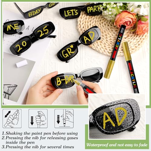 Image of Flutesan Personalized Rectangle Sunglasses with Marker Pens for Adult DIY Custom Birthday Wedding