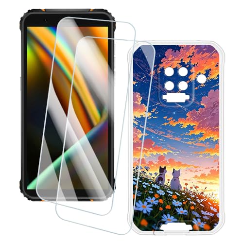 OAGELIM 2�Z�b�g �X�N���[���v���e�N�^�[ + �P�[�X Blackview BV5100 Pro (5.7 �C���`) �Ƃ̌݊������� �A�[�e�B�X�e�B�b�N�J�X�^���v�����g�J�o�[�Ƌ����K���X�t�B���� �X�N���b�`�h�~ (�L)