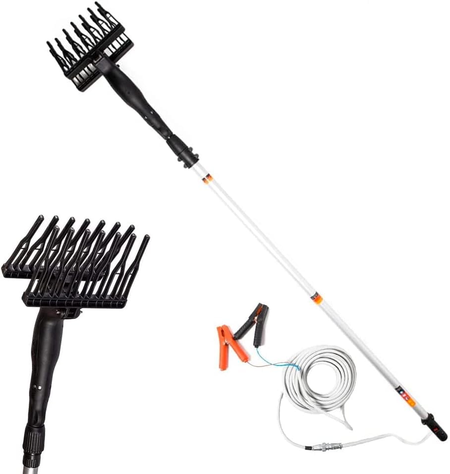 Vareador y vareador eléctrico telescópico para aceitunas a batería 12 V 400 W hasta 1000 golpes por minuto sacudidoras de peso reducido, ergonómico y manejable, incluye cables con abrazadera