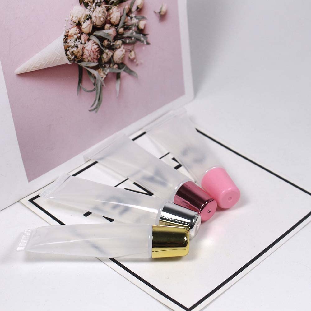 COSIDEA 10 tubos de 12 ml para brillo de labios dorados, contenedores suaves y rellenables, vacíos, bálsamo de labios, embalaje cosmético