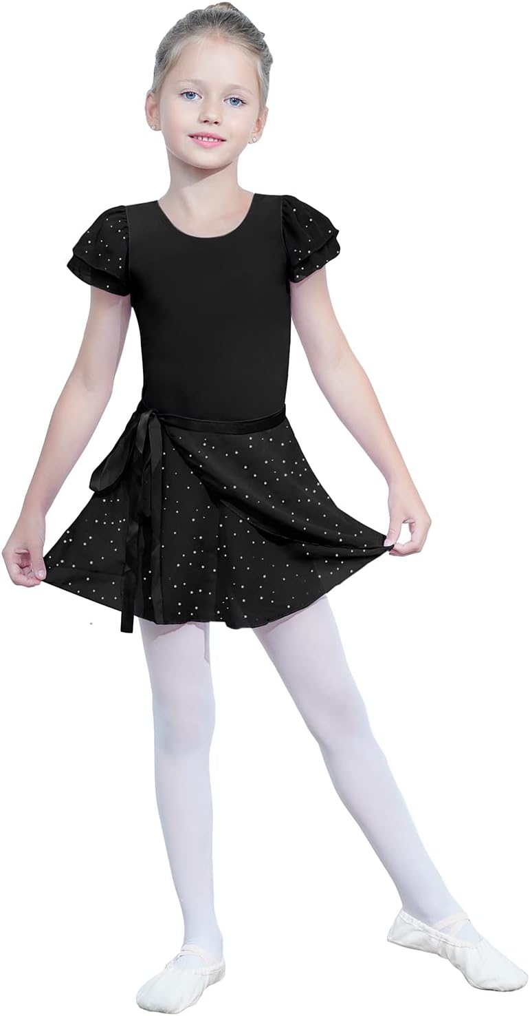EQSJIU Ballet Leotards for Girls with Removable Skirt Combo Tie Ruffle Sleeve Ballet Dance Dress Outfit 2-12 Years