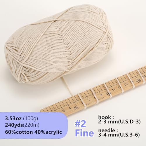 Image of LUCKY BALL Milk Cotton Yarn, 100g / 240 yd 60% Cotton 40% Acrylic #2 Fine Sport Yarn, Soft Crochet & Knitting Yarn for Amigurumi Dolls, Baby Items, Flowers, Hats, Sweaters, Blankets(Apricot).