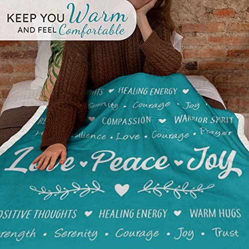 Simoras Positive Words Blanket With Sleep Mask, Socks And Gift Box - 'Love Peace Joy' Comfort Blanket Gift Set For Christmas, Birthday - Positive Energy Throw Blankets For Women - Teal 60" X 50" #TOP2