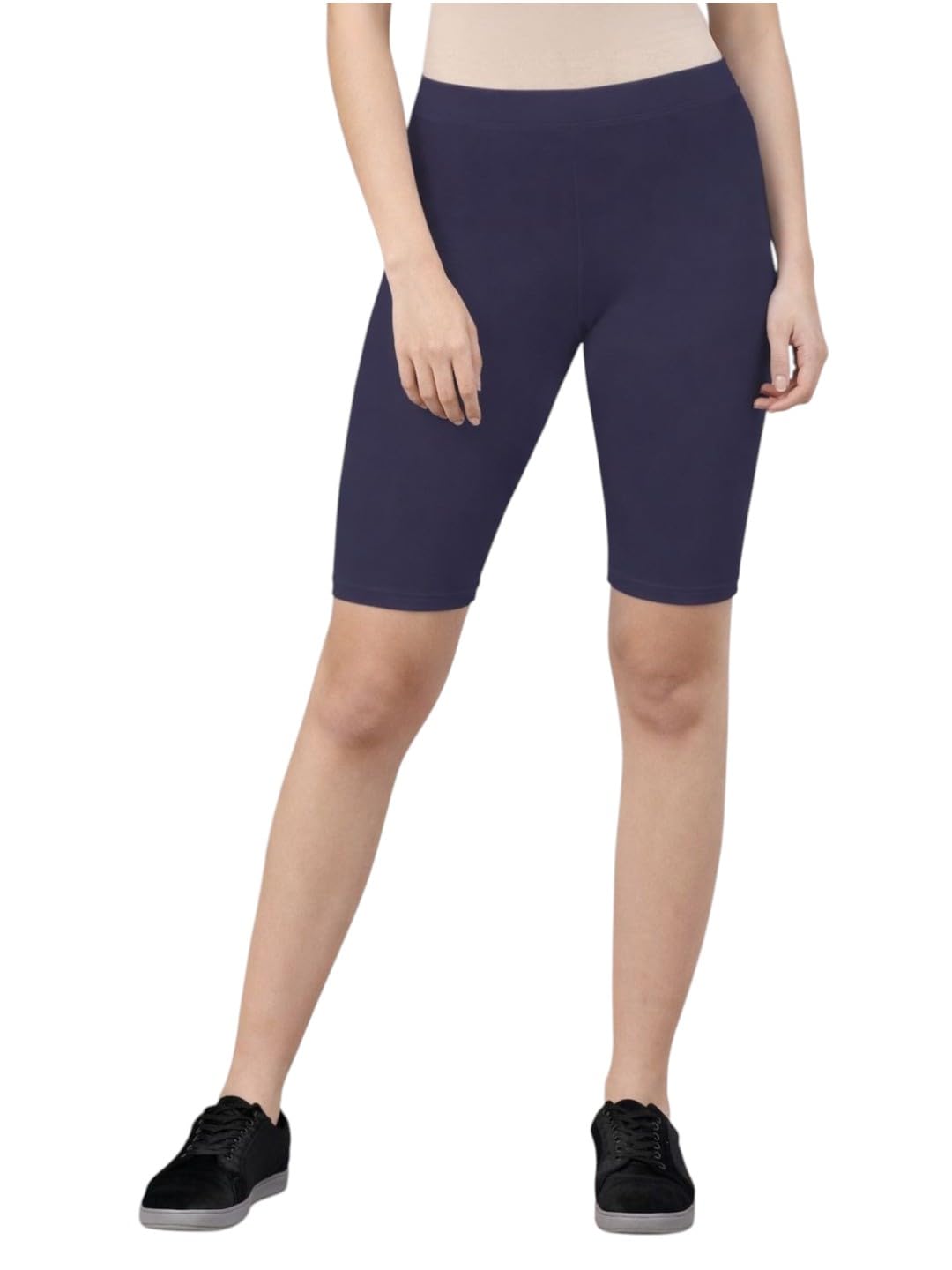 Women 95% Cotton 5% Lycra Navy Solid Legging Shorts-image-48