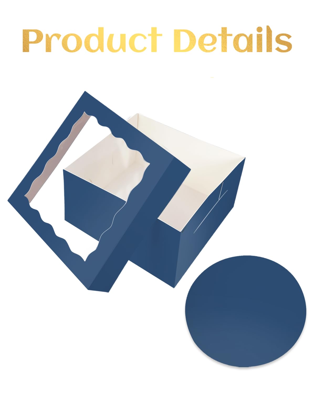 Gcardist 12x12x6 Inch Cake Box, 5 Sets Ink Blue Cake Box with Window & 5 Sets 12 Inch Ink Blue Cake Round Boards - Image 2