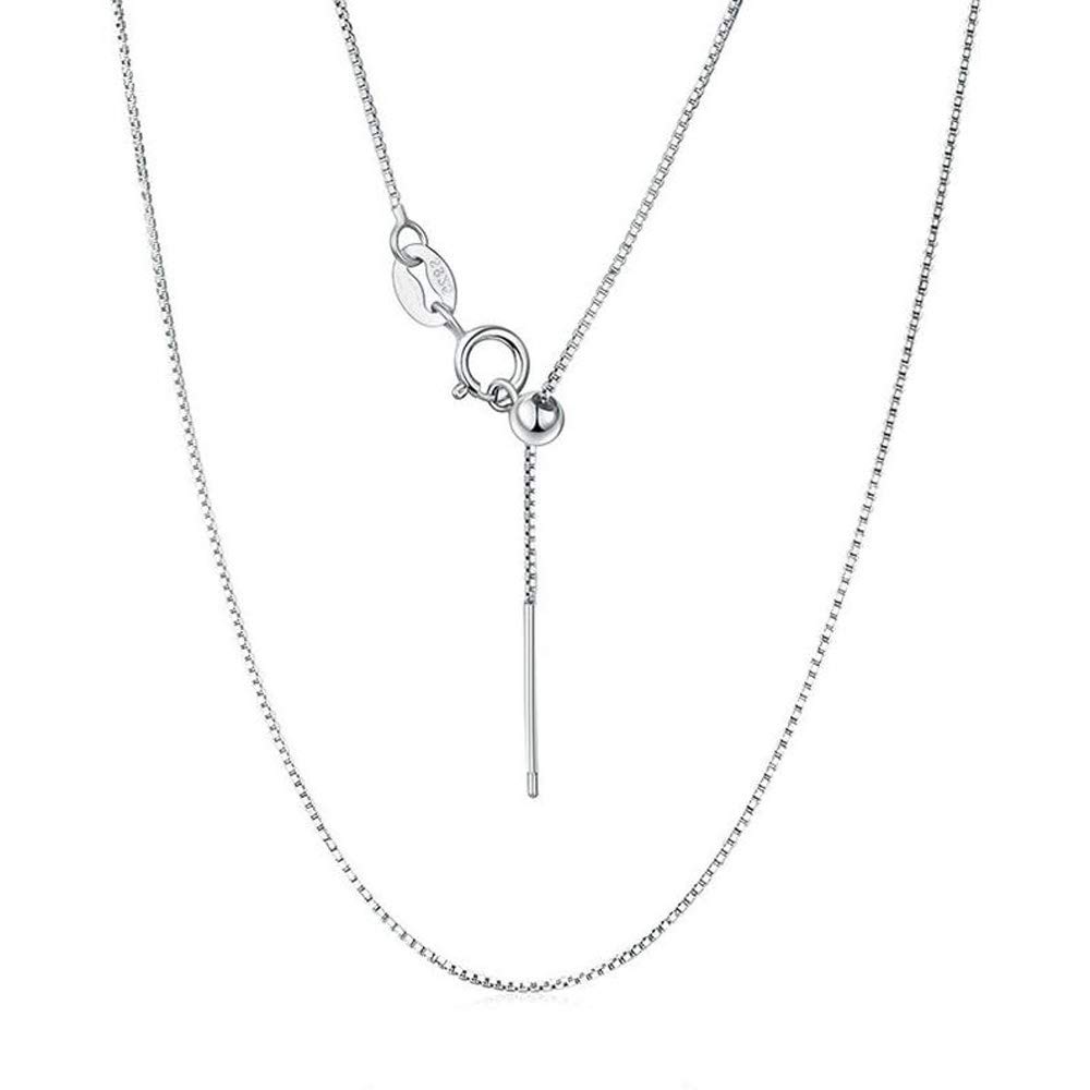 JKEIO925 Sterling Silver 18 Inch Box Chain Necklace Finding 0.6mm Adjustable Chain with Spring Clasp Jewelry Gift for Women or Men