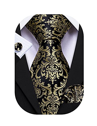 Image of Barry.Wang Paisley Tie Fashion Set Hanky Cufflinks Neckties for Men Woven Silk