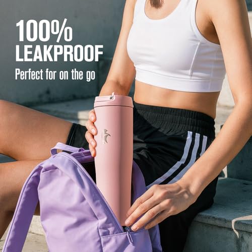 Image of Coolflask 40 oz Insulated Water Bottle Fits Cup Holder with Straw & Handle