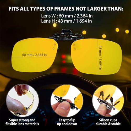 BLUE CUT Clip on Polarized Night vision Glasses Flip up Sunglasses UV-400 to Wear Over prescription Glasses for night driving4