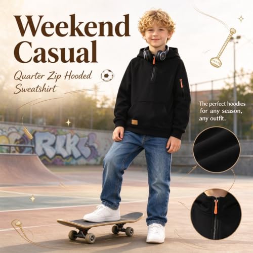 Hoodies for Boys Quarter Zip Sweatshirt Casual Fleece Hooded Pullover Tops - image 5