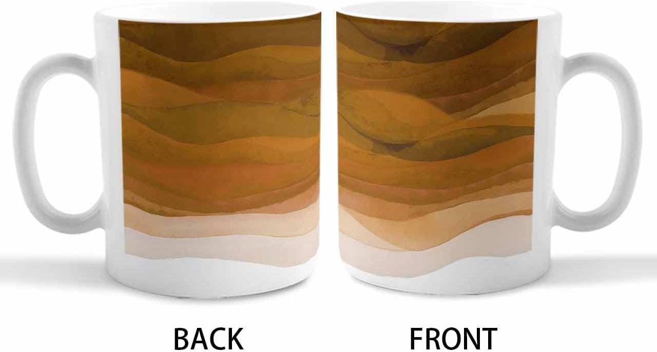 BEMIGO Ceramic Coffee Mug Scorched Orange Waves Ceramic Mug White Cup, Abstract Gradient Insulated Coffee Cup with Handle with Pattern Perfect for Tea and Hot Beverages, 12oz
