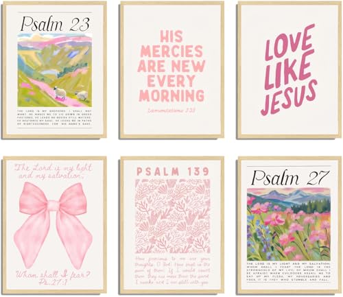 Pink Christian Posters Wall Art Set of 6 Bible Verse