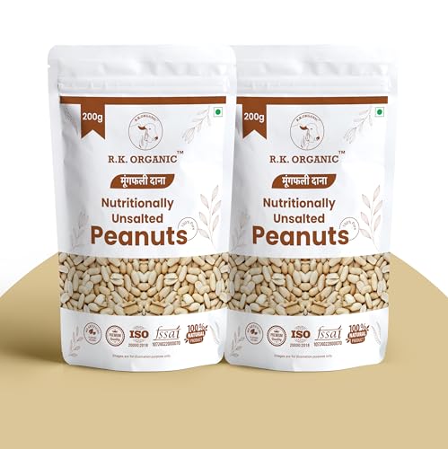 Image of R.K. ORGANIC Unsalted & Roasted Peanuts Desi Singdana 200g | Protein-Rich Snack | Healthy, Raw, and Crunchy Snack (Pack Of 2)