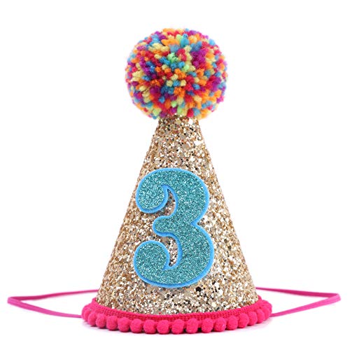 Baby's Cone Hat For 3St Birthday - Birthday Party Decor For Baby Show, Colored Fur Balls Glitter Hat, Baby Hat For Handmade, Birthday Crown Cap For Baby Girls/Boys (Third Birthday Hat) #TOP8