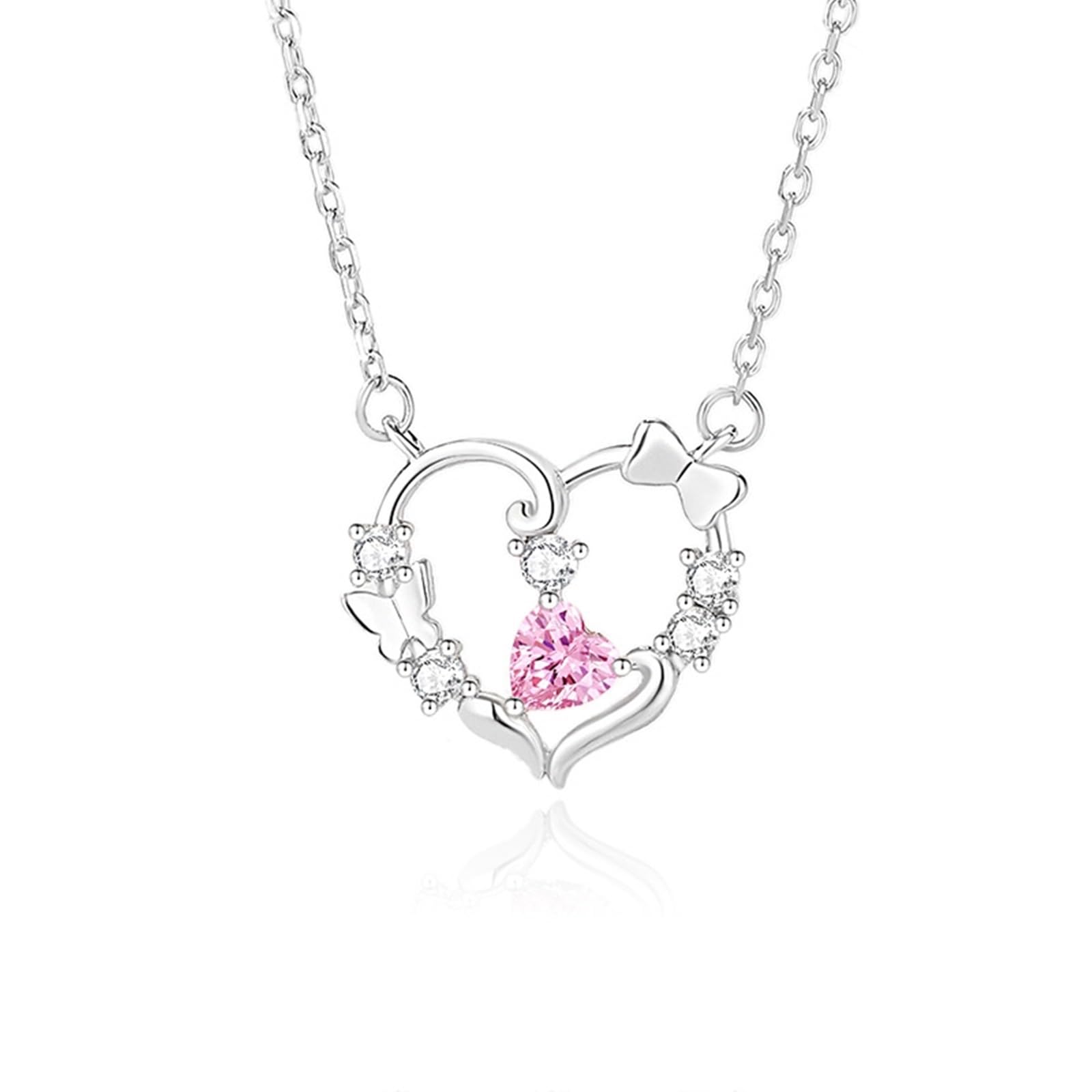 Collares de mariposa para mujer con corona de mariposa de corazón de zafiro creado y moissanita, collar con colgante de corazón para el día de San Valentín
