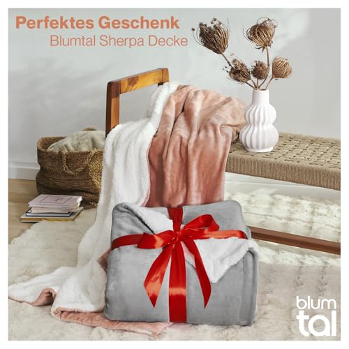 Blumtal Premium Sherpa Kuscheldecke flauschig 150x200 cm - Oeko-Tex zert. Sofa Decke mit Dicker Sherpa-Innenseite - super Flauschige Decke extra dick und wärmend - Wohn- & Kuscheldecken - Grau