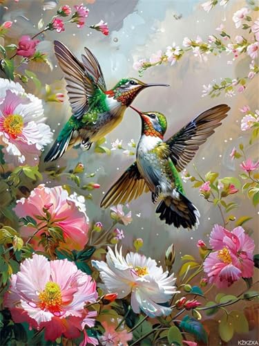 Kit d'art diamant colibri 5D pour adultes | Broderie diamant fleur loisirs créatifs 30x40cm