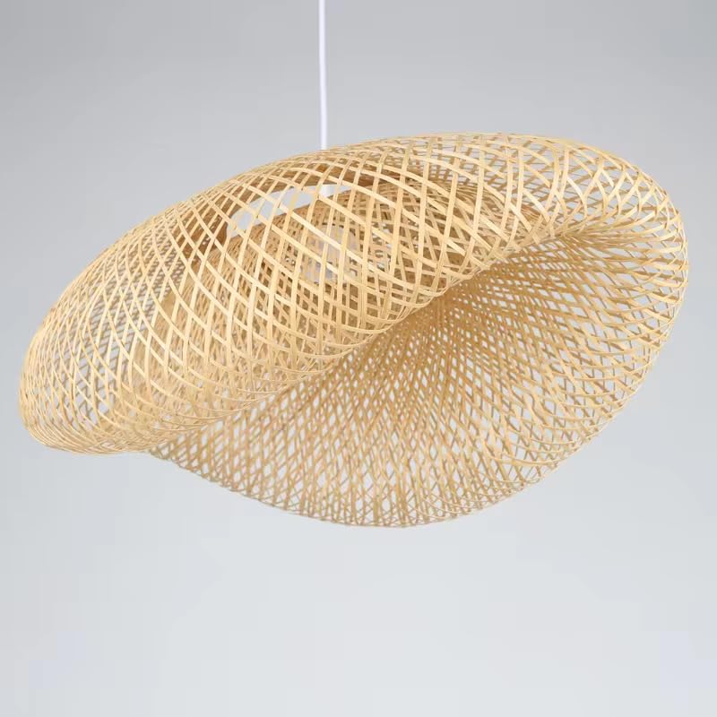 Image of Boho Woven Rattan Disc Pendant Light|Decorative Wooden Handwoven Hanging Lamp for Dining, Cafe & Living Room Decor