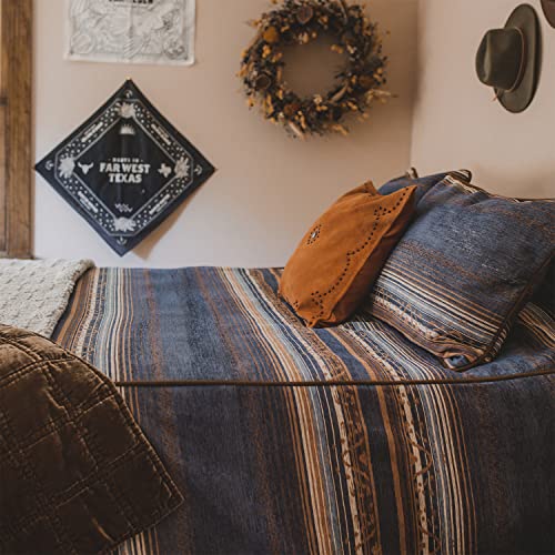 Paseo Road By Hiend Accents | Estes Western Bedding 3 Piece Super King Comforter Set, Blue Striped Rustic Cabin Theme Bed Set, Faux Leather Details, Chenille Jacquard Comforters Sets With Pillow Shams #TOP6