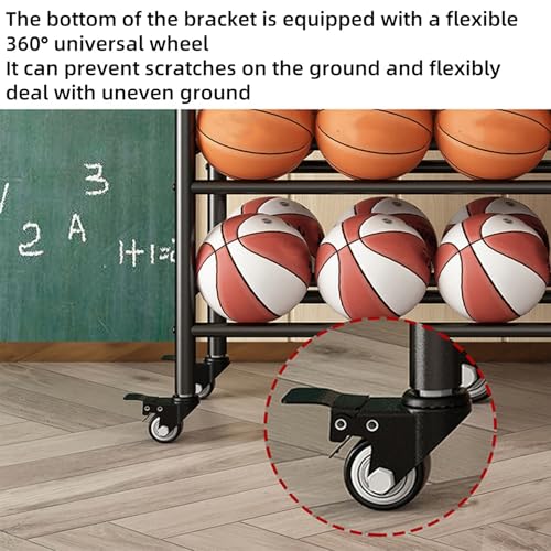 Support de basket-ball à 4 niveaux à roulettes pour rangement de ballons - 3