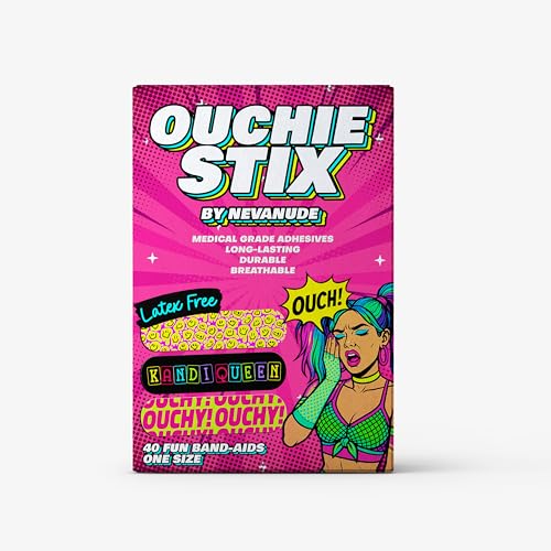 Neva Nude Plur Vibes Ouchie Stix Bandages 40-Pack Waterproof Hypoallergenic Latex-Free First Aid Plasters with Fun Festival Designs
