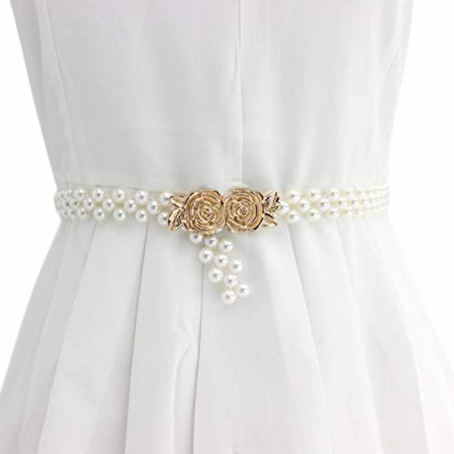 SYGAPearl Adjustable Waist Belt with Hollowed Tassel Detail, Suitable Size for Waist 24-34 INCH
