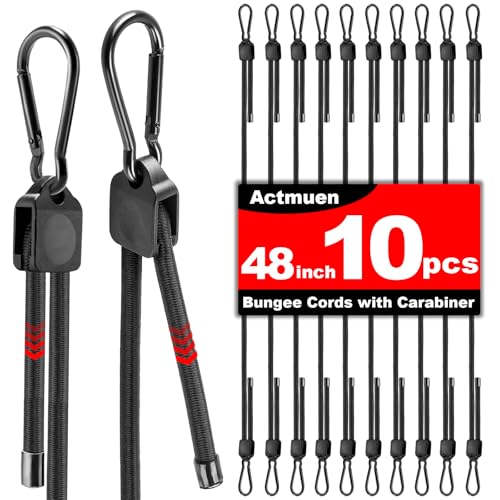 10PCS Adjustable Bungee Cords with Hooks,10-48 Inch Heavy Duty Bungee Cords with Hooks, Natural...