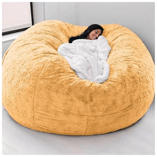 Funda de puf Grande, Redonda, Suave y esponjosa, Lavable, de Terciopelo, para sofá Cama, para Adultos, para Sala de Estar, Dormitorio y Exterior (Amarillo Claro, 1,5 m)