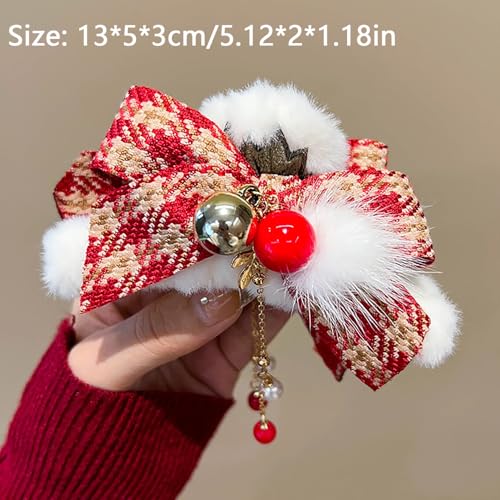 Pinza de cabello roja de Navidad para mujer con borlas miniatura 7