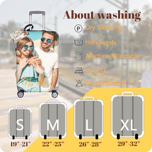 Custom Luggage Cover Personalized Suitcase Protector Add Photo Text Logo Image Customized Suitcase Cover Double-Sided Printing Luggage Sleeve for Travel Business (Style 01, L)4
