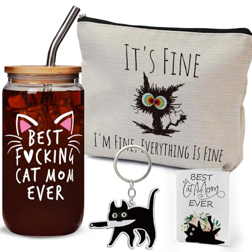 SUUURA-OO Cat Glass Cup Set Gifts for Cat Lovers